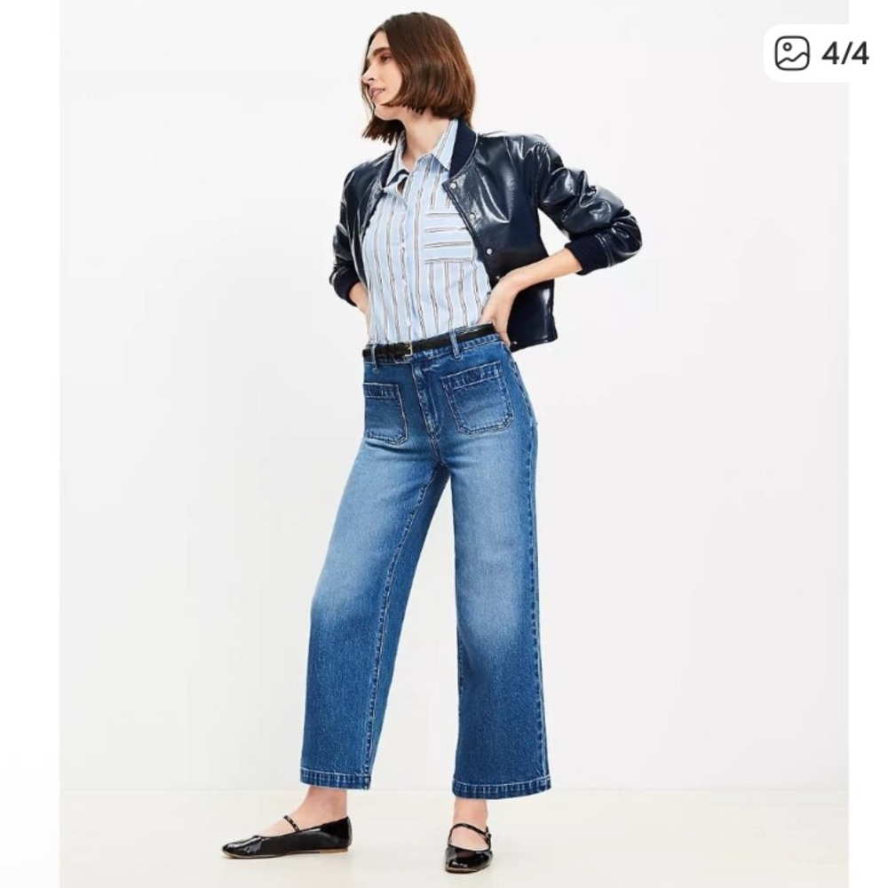 LOFT Petite Sailor High Rise Wide Leg Crop Jeans in Vintage Indigo Wash (4/27P)